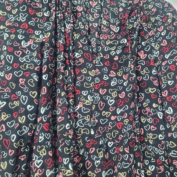 LOFT Black Long Sleeve Dress with Red and Cream Heart Print - Picture 3 of 6